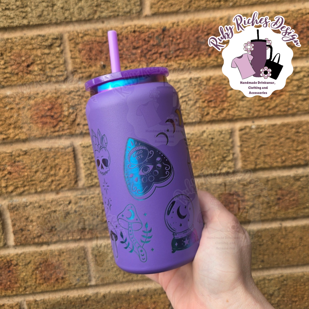 Purple Rainbow Plated Engraved Witchy 16oz Double Wall Insulated Metal Tumbler