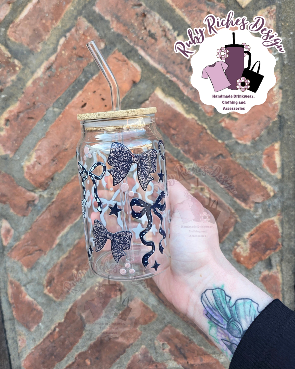 Printed Bows Leapord Glass Tumbler