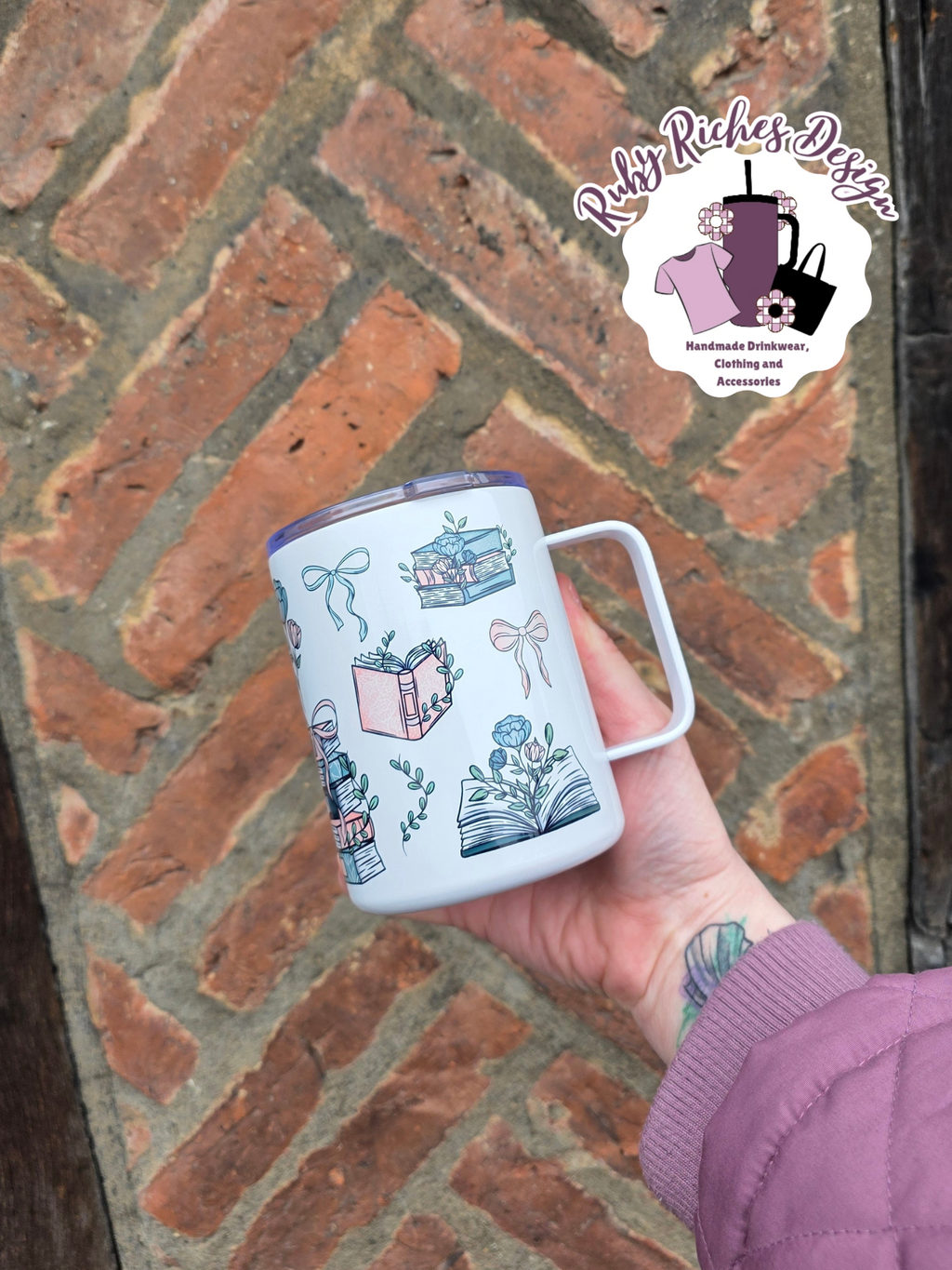 Bows & Books Floral 12oz Travel Cup