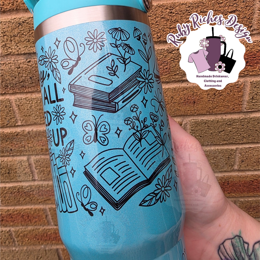 Sorry Im All Booked Up 30oz Flip Lid Shimmer Tumbler With Double Wall Insulation