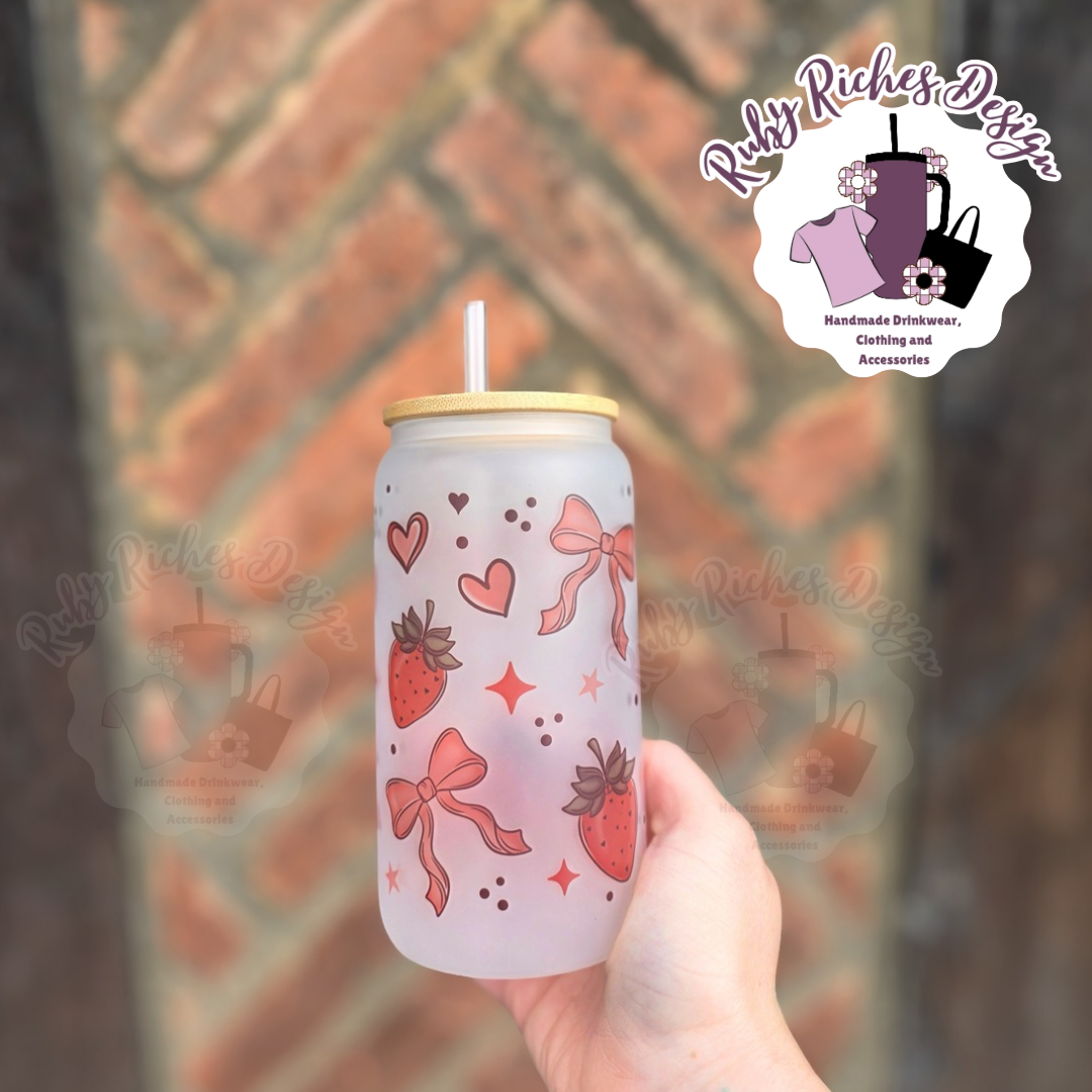 Strawberry Bows 16oz Frosted Glass Tumbler