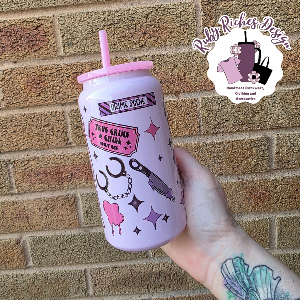 Pink True Crime Theme 16oz Double Wall Insulated Metal Tumbler