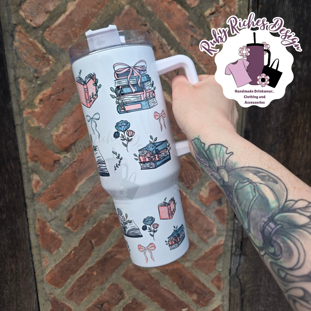 Bookish Bows 40oz Double Wall Insulated Metal Tumbler with plastic straw