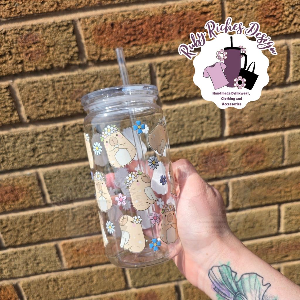 Flowery Capybara Plastic Vaccum Lid Tumbler