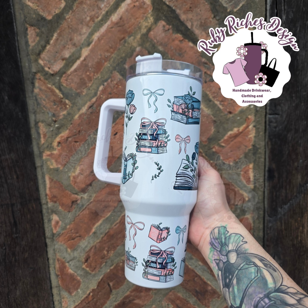 Bookish Bows 40oz Double Wall Insulated Metal Tumbler with plastic straw