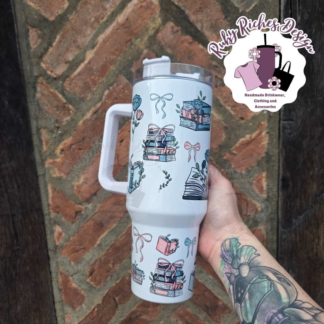 Bookish Bows 40oz Double Wall Insulated Metal Tumbler with plastic straw