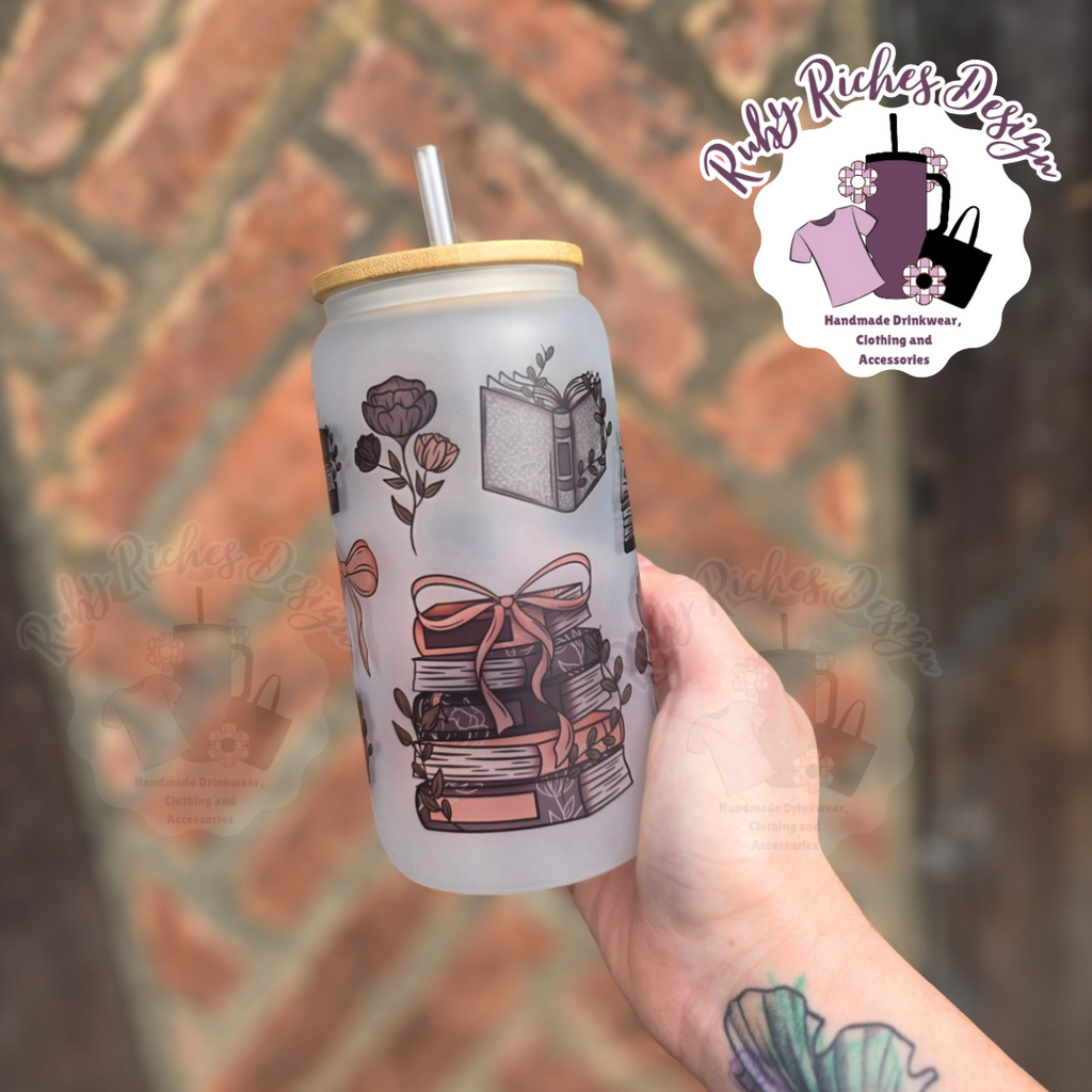 Books & Bows Frosted Glass 16oz Tumbler