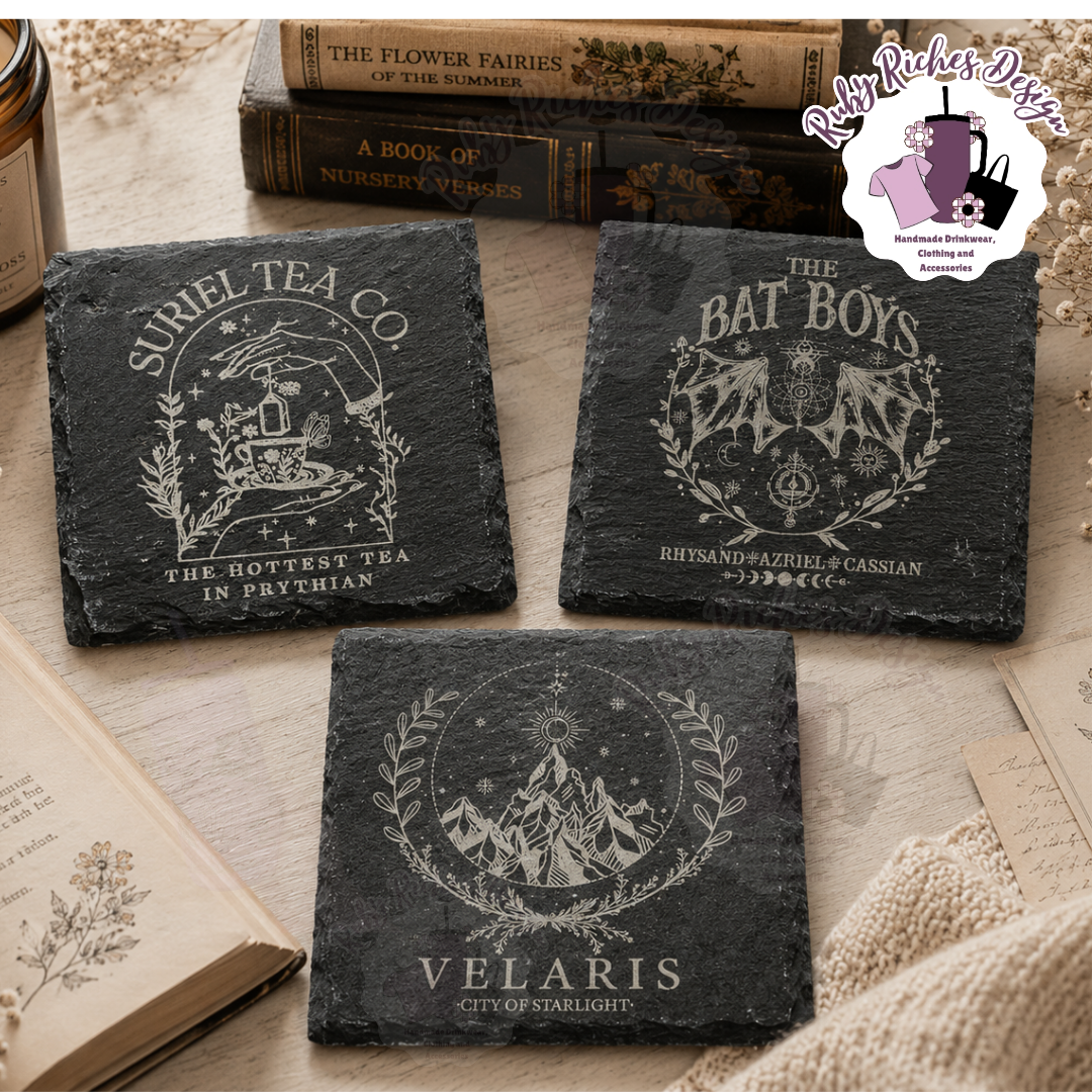 Set of 3 Engraved Slate bookish Coasters
