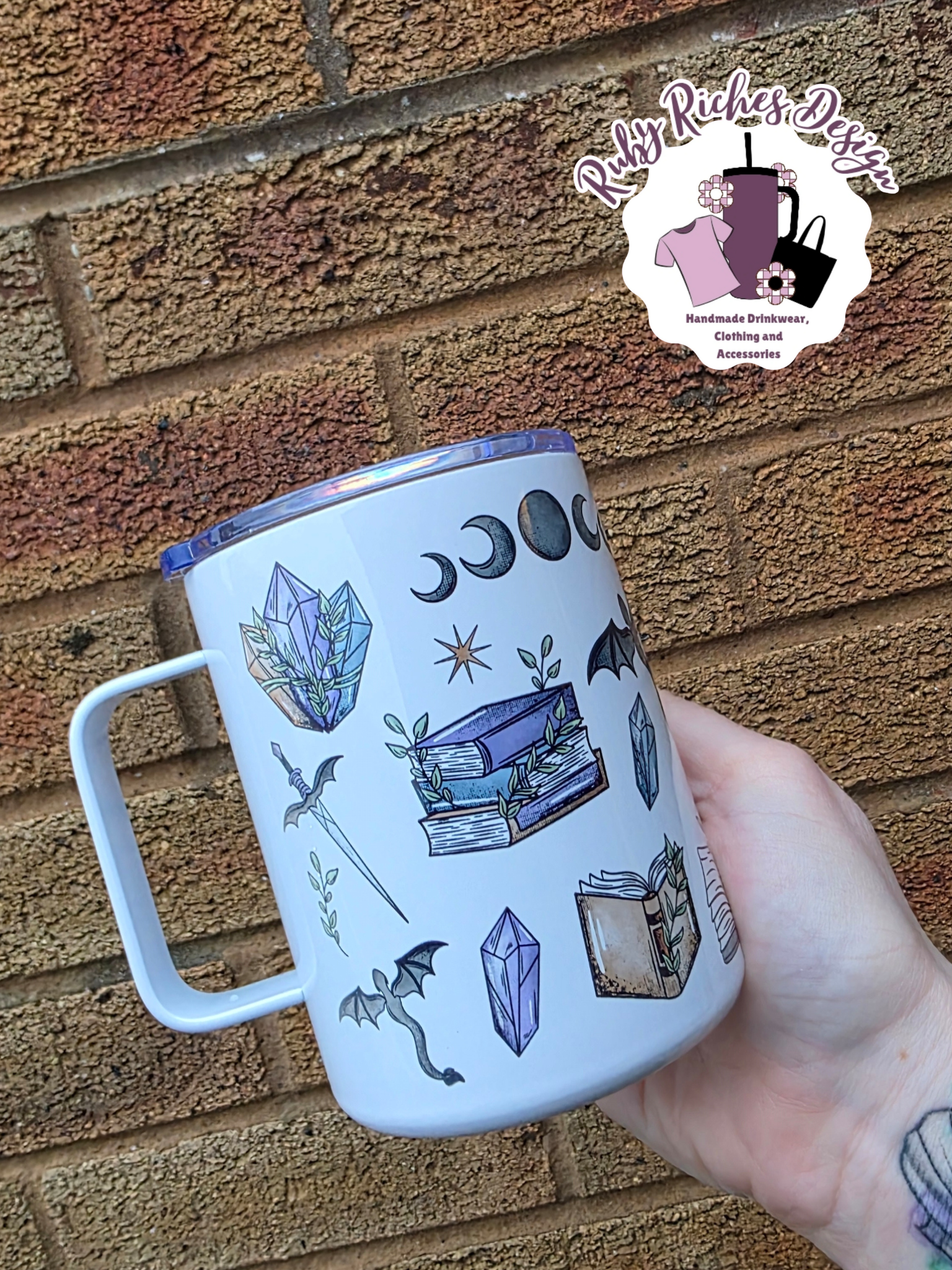 12oz Dragon Fantasy Reader Theme Side Handle Double Wall Insulated Mug