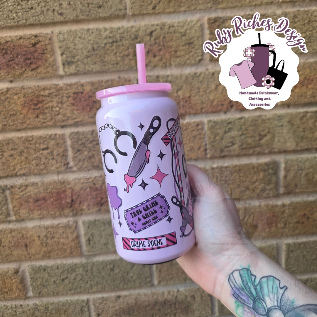 Pink True Crime Theme 16oz Double Wall Insulated Metal Tumbler
