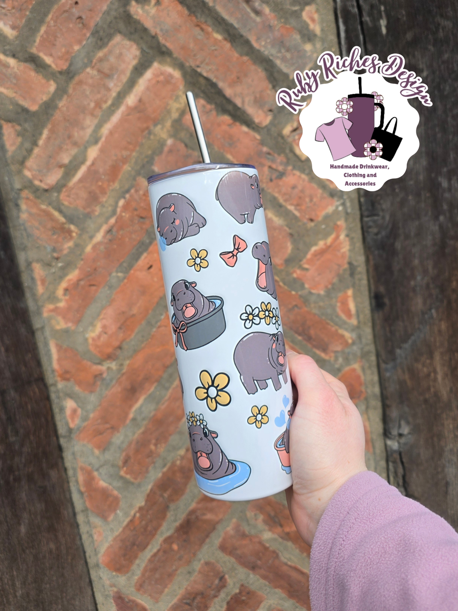Cute Baby Hippo 20oz Double Wall Insulated Metal Tumbler