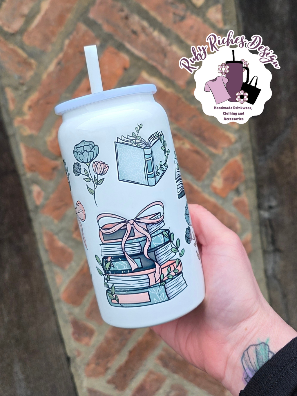 Books & Bows 16oz Double Wall Insulated Metal Tumbler