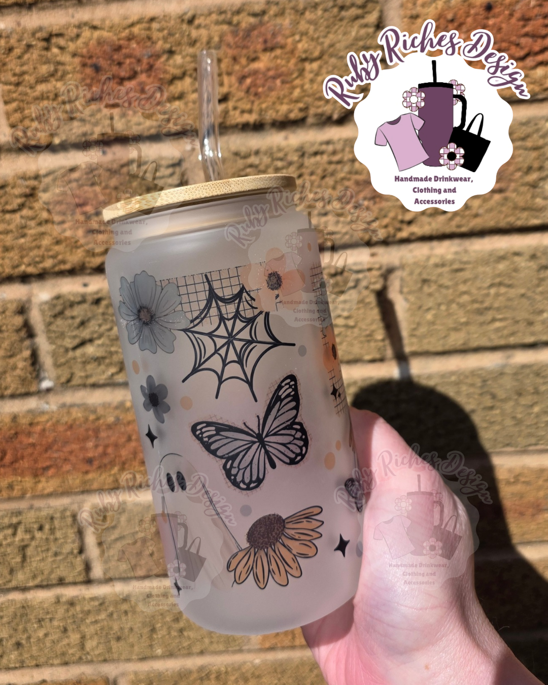Spring Ghost Floral Frosted Glass Tumbler