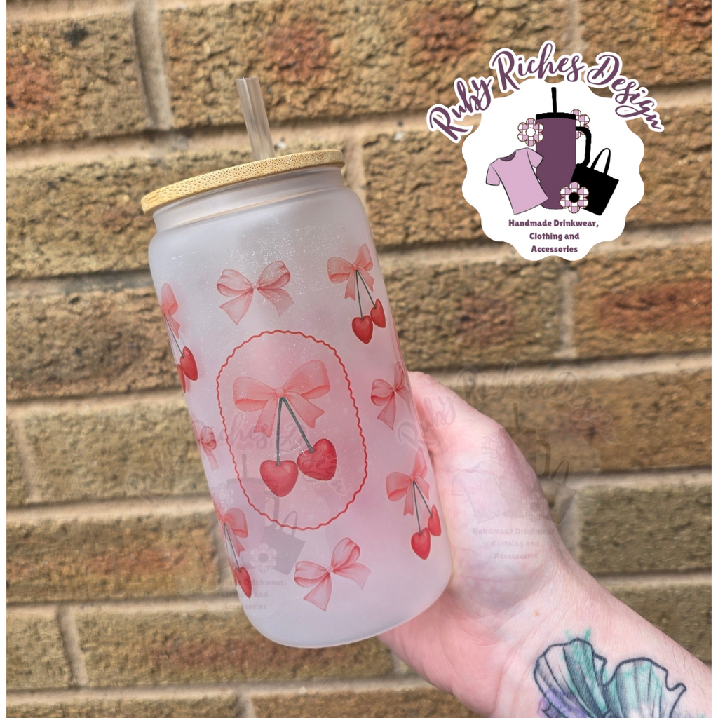 Coquette Style Cherry Theme Frosted Glass Tumbler