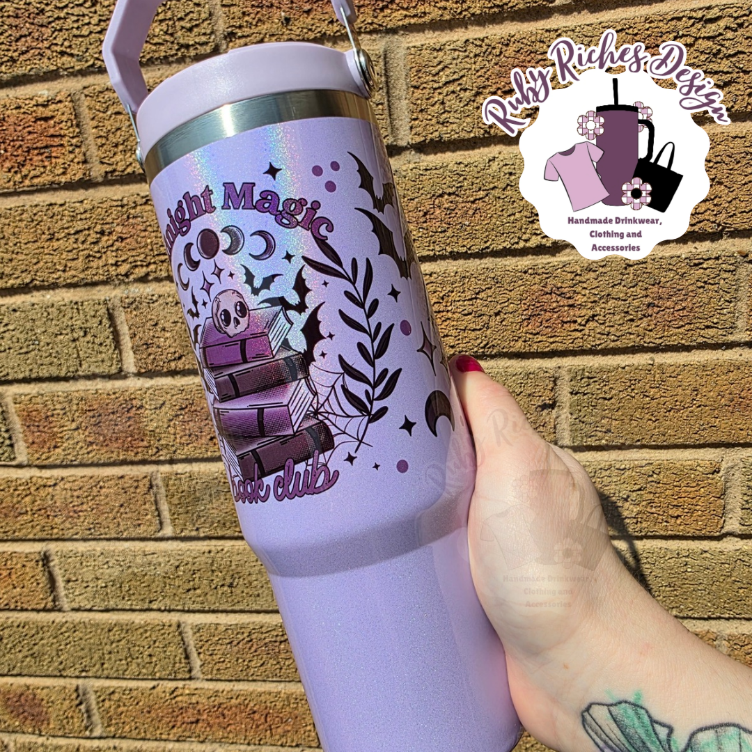 Purple Midnight Magic Shimmer 30oz Flip Lid Leakproof Tumbler with double wall insulation