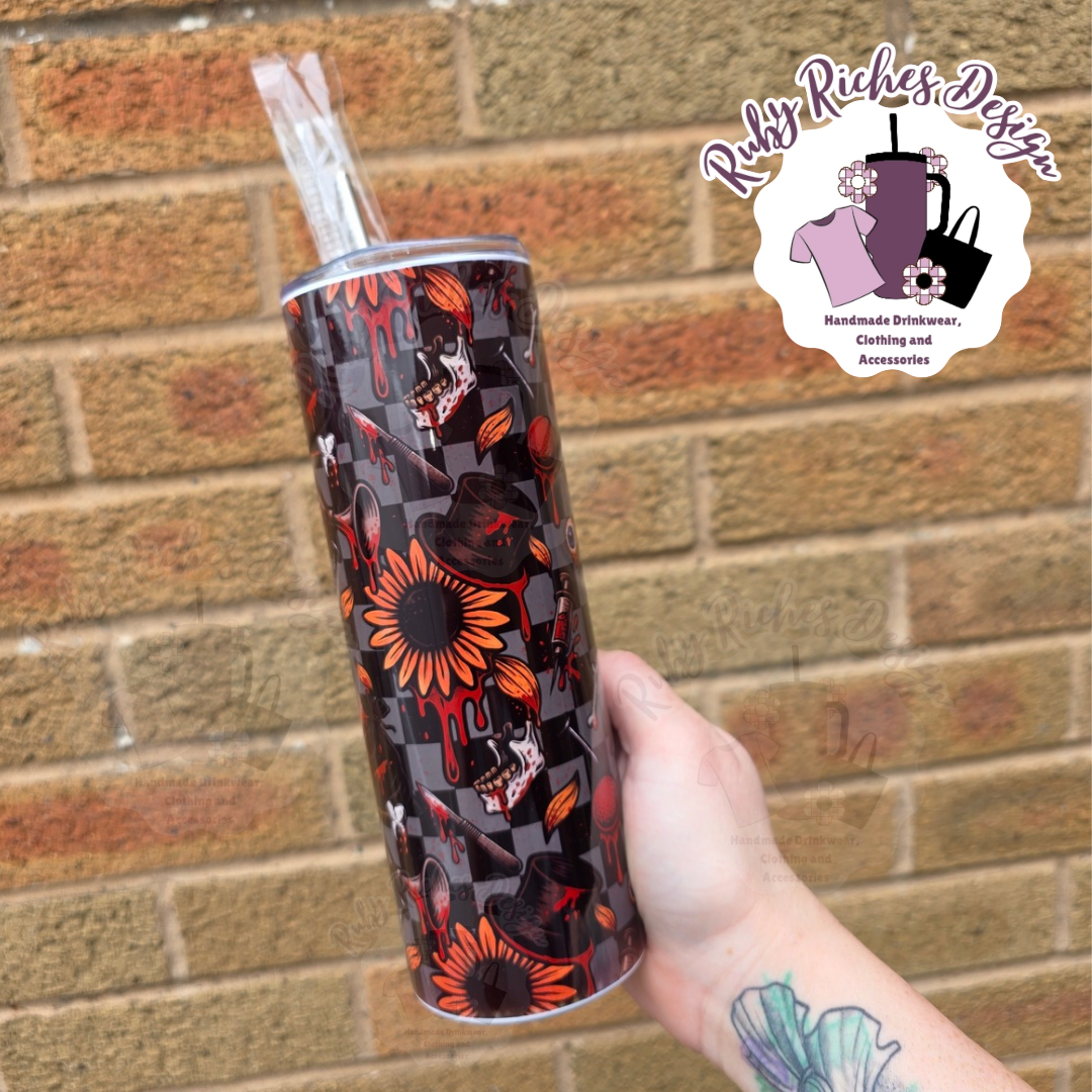 Art Was Here, Sunflower Clown Theme 20oz Double Wall Insulated Metal Tumbler