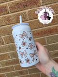 Neutral Floral And Bows 16oz Double Wall Insulated Metal Tumbler