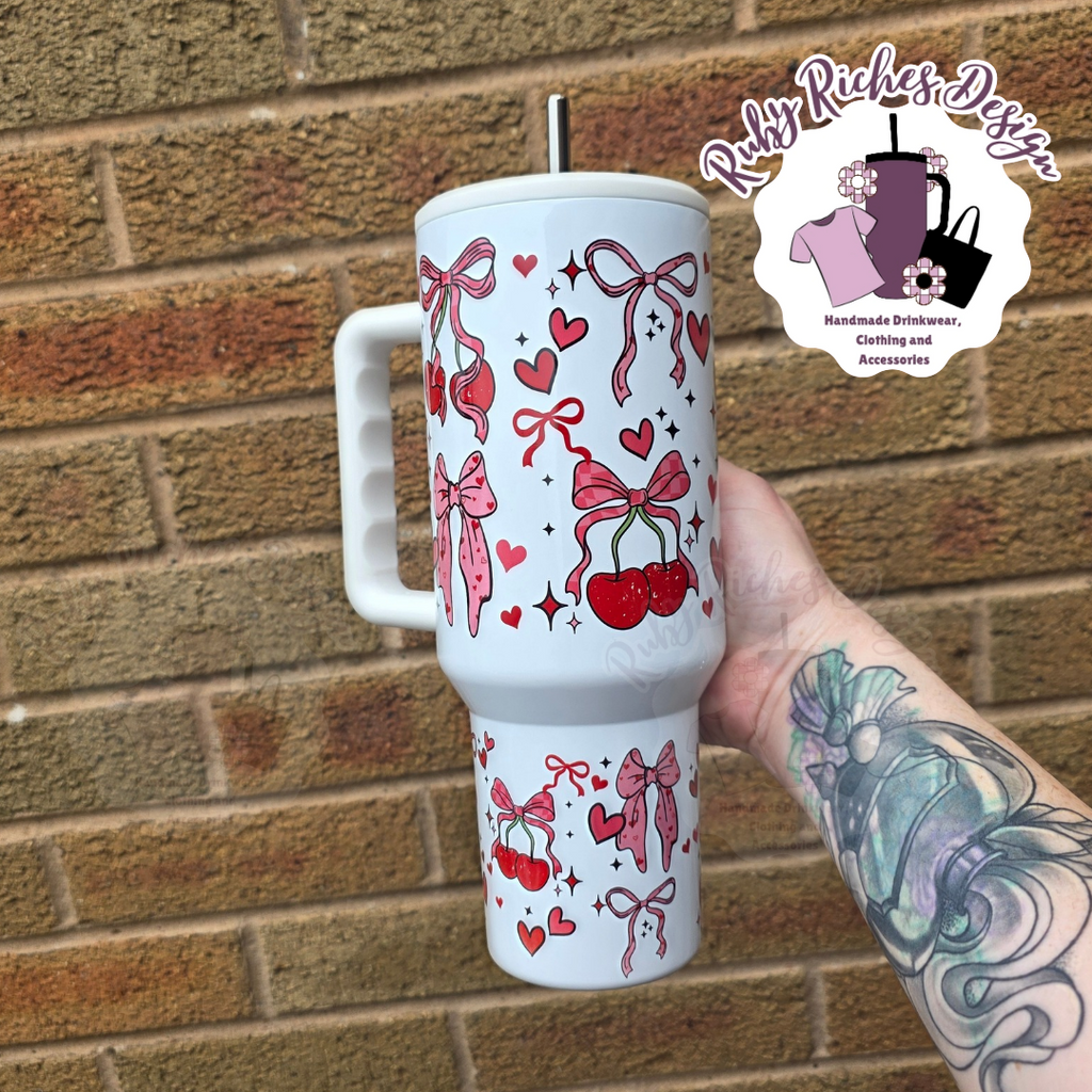 Cherry Bows Theme 40oz Double Wall Insulated Metal Tumbler