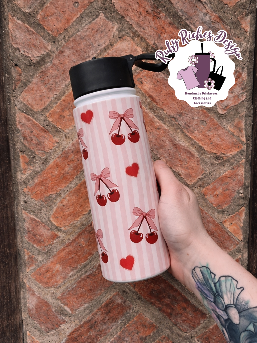 Cherry Bows Flip Lid Handle Bottle