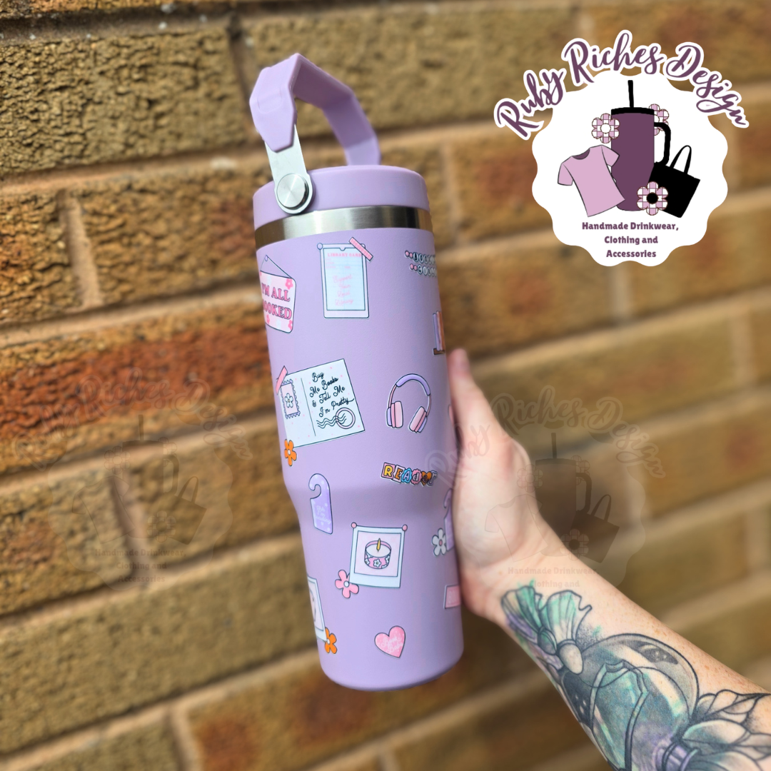 Purple Bookish theme 30oz Double Wall Insulated Metal Tumbler