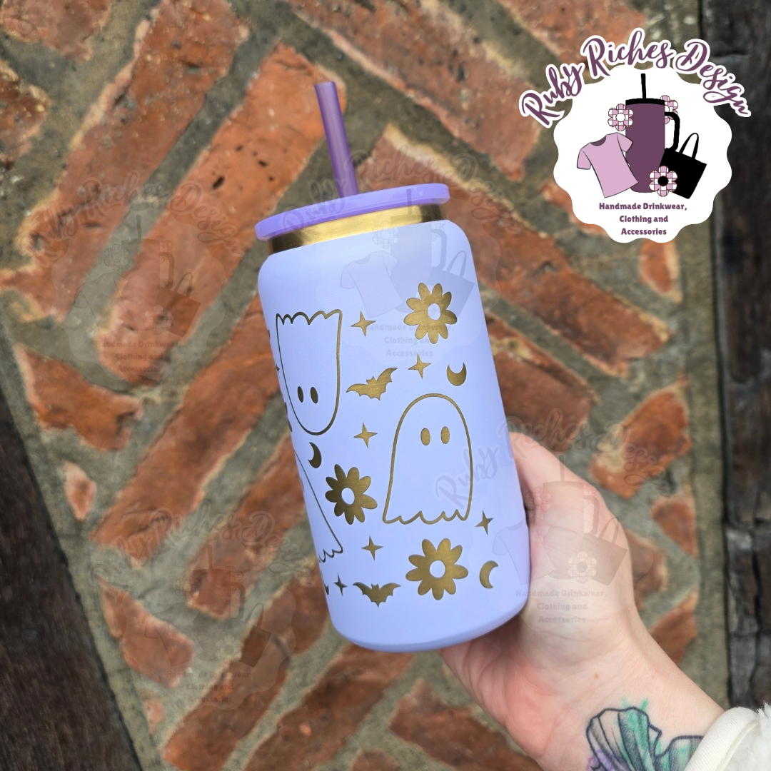 Floral Ghost Gold Plated Engraved Double Wall Insulated Metal Tumbler