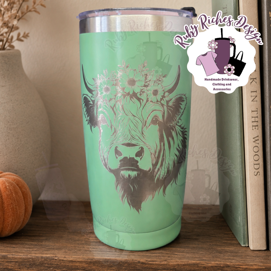 Highland Cow Green engraved 20oz Metal Tumbler
