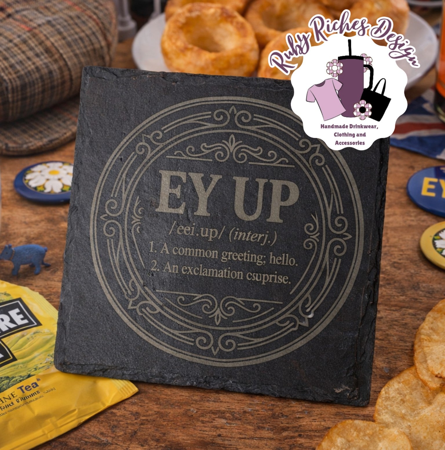 Ey Up, Yorkshire Slang Engraved Slate Coaster