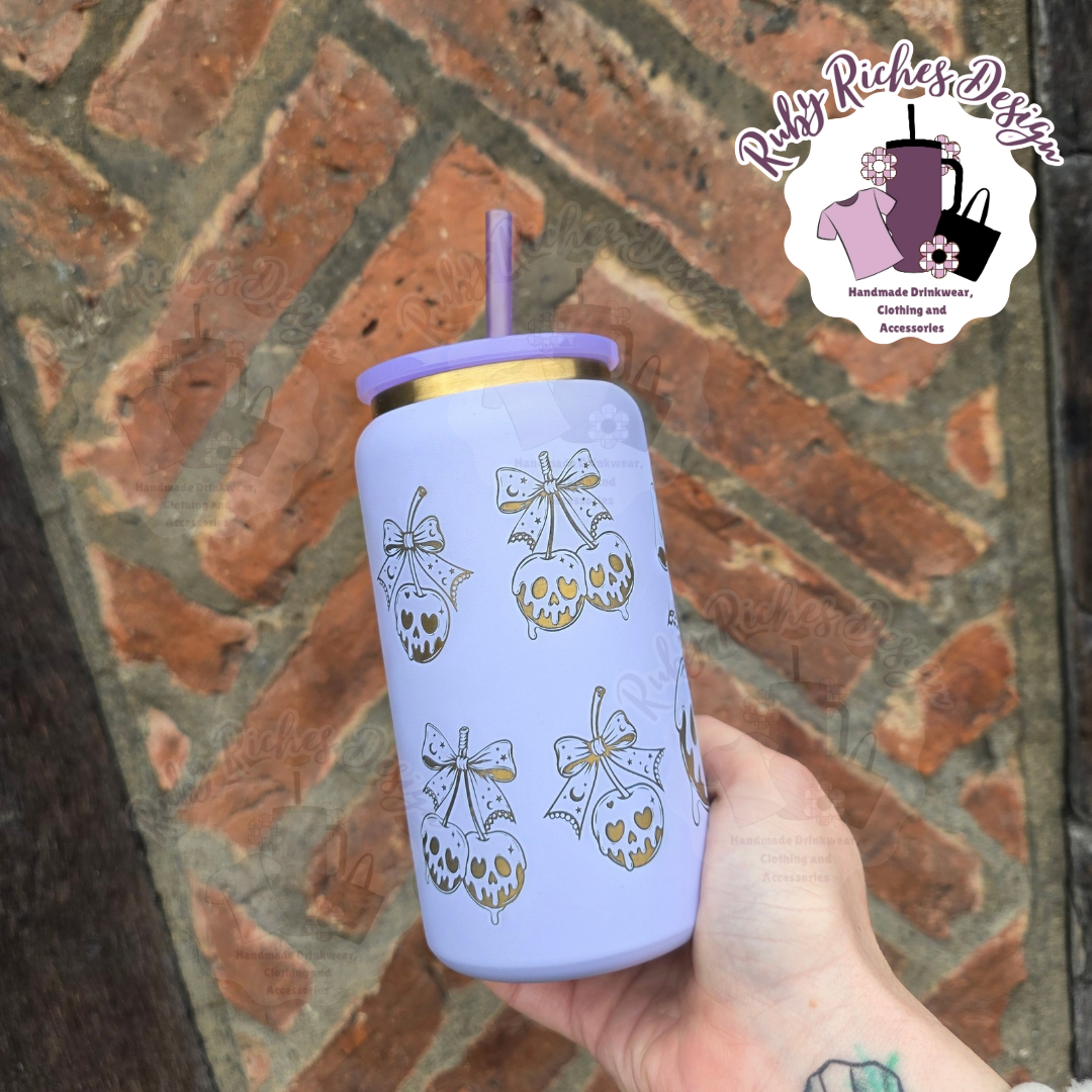 Cherry Skulls 16oz Gold Plated Engraved Metal Tumbler