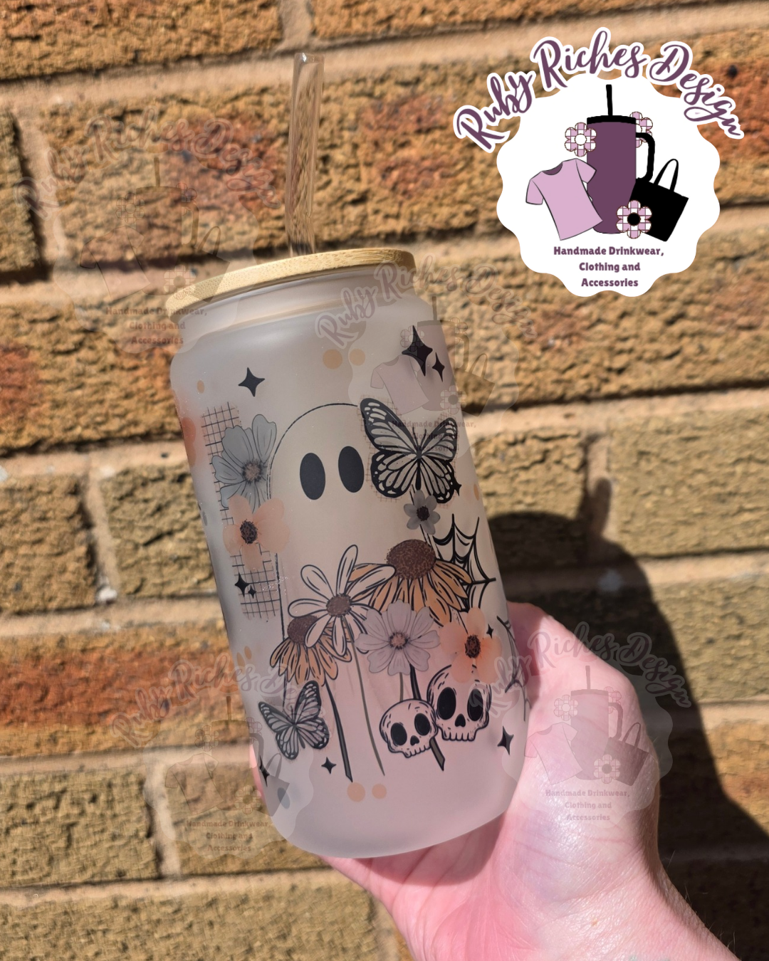 Spring Ghost Floral Frosted Glass Tumbler