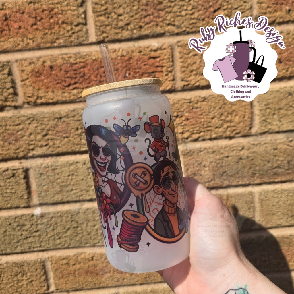 Button Spooky Theme 16oz Glass Tumbler