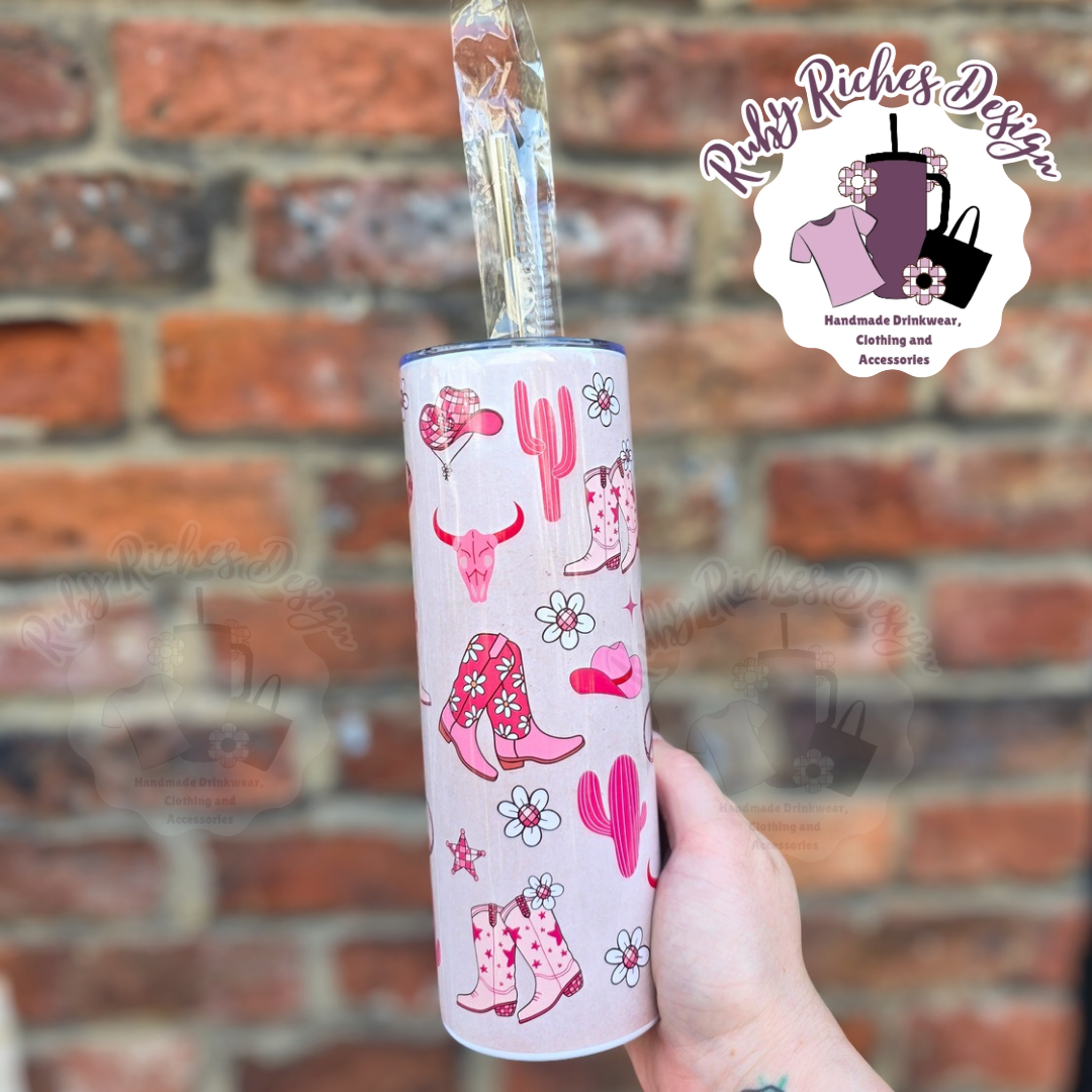 Pink Western Theme 20oz Metal Tumbler