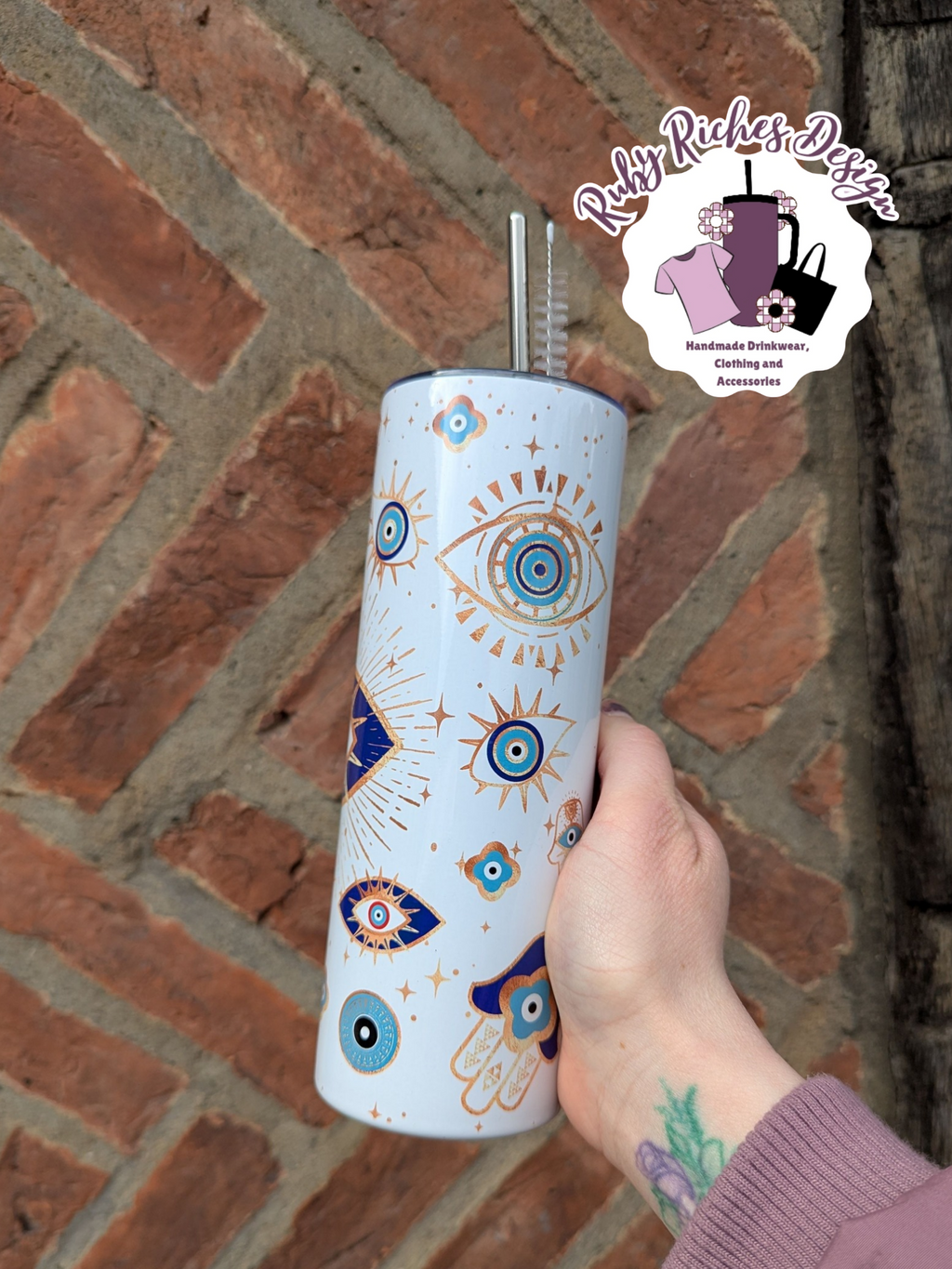 Evil Eye Double Wall Insulated Metal Tumbler