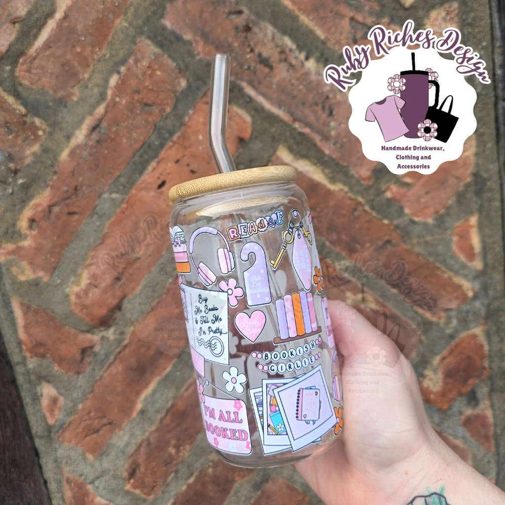 Bookish girly 16oz Glass Tumbler