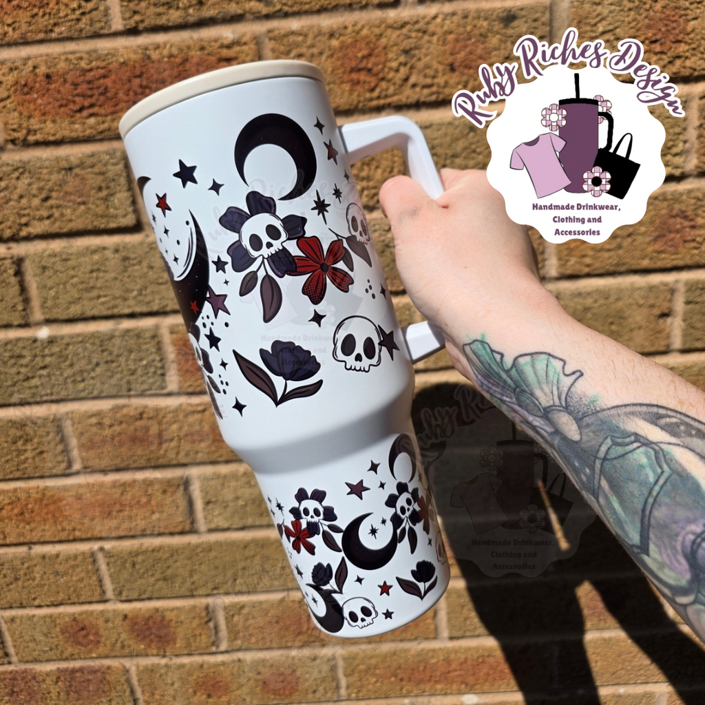 Floral Moon Theme 40oz Double Wall Insulated Metal Tumbler