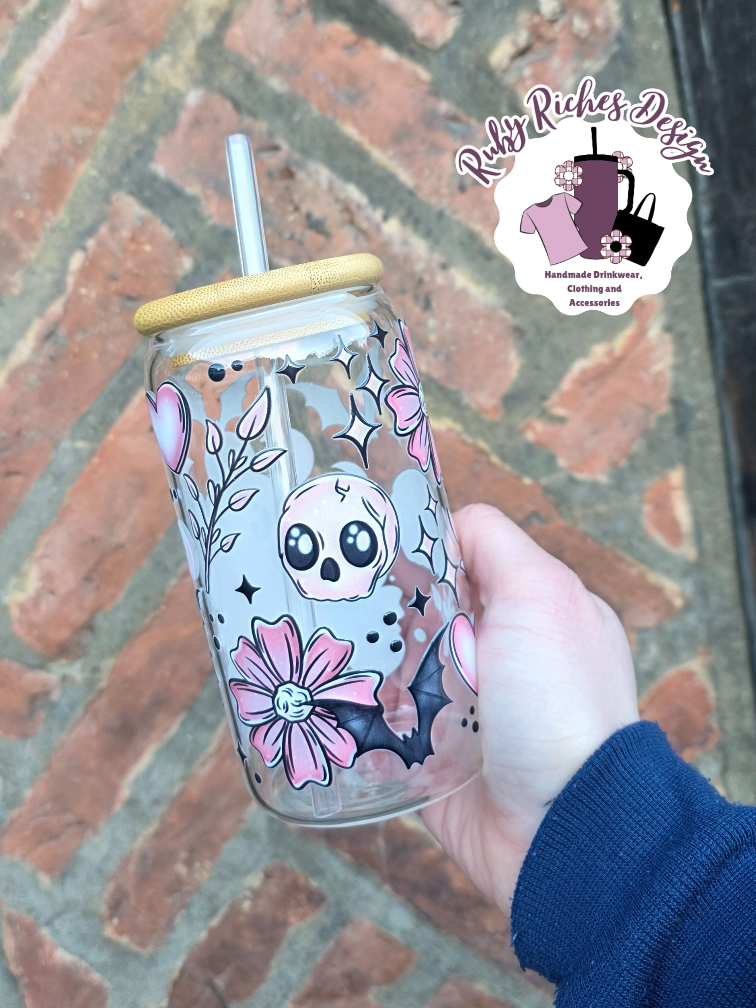Pink Ghost Theme Glass Tumbler