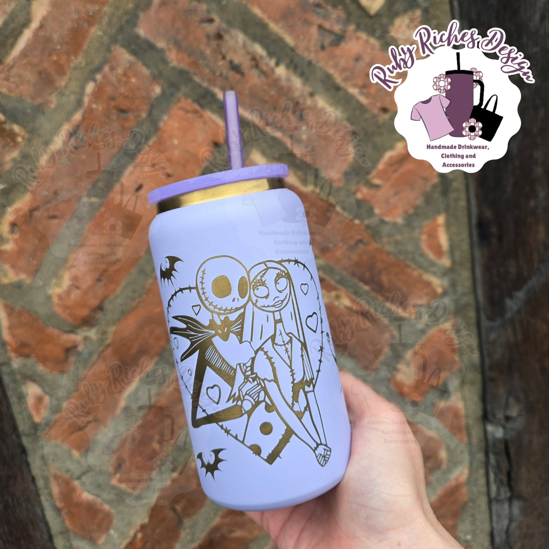 Jack And Sally Theme 16oz Engraved Double Wall Insulated Metal Tumbler