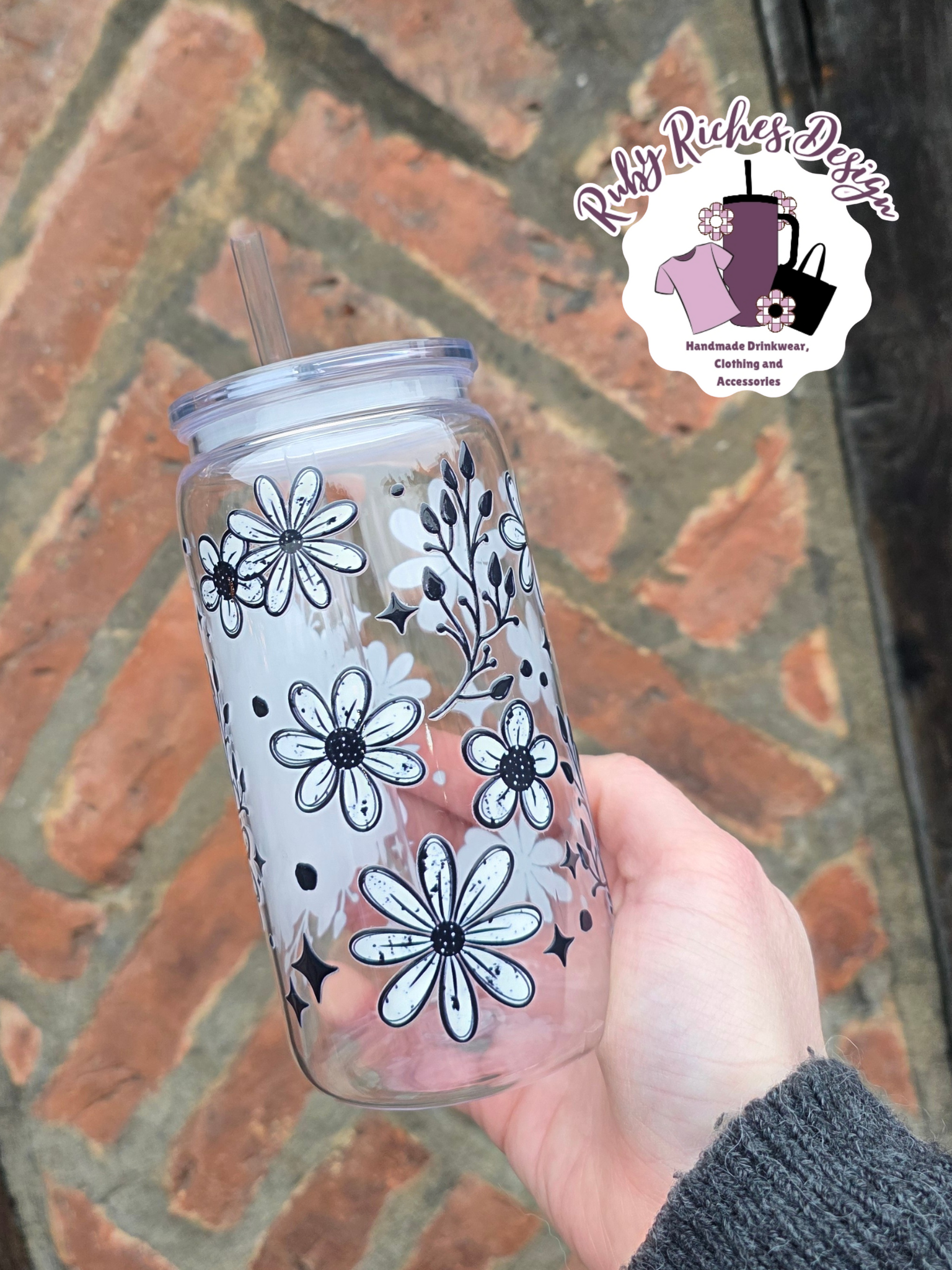 Monochrome Floral Ghost Plastic Tumbler