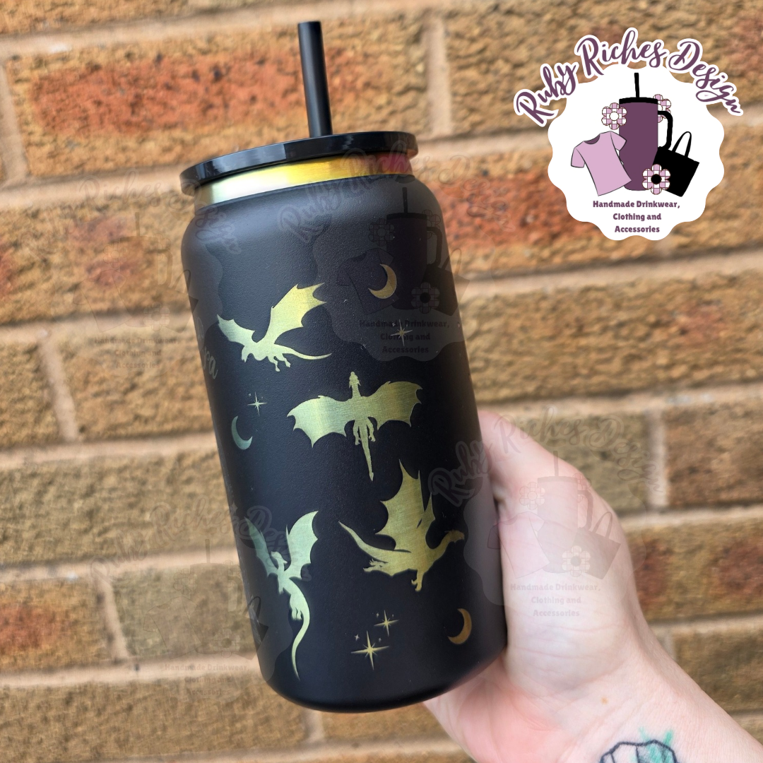 In My Fantasy Era Rainbow Plated Black Engraved 16oz Double Wall Insulated Metal Tumbler
