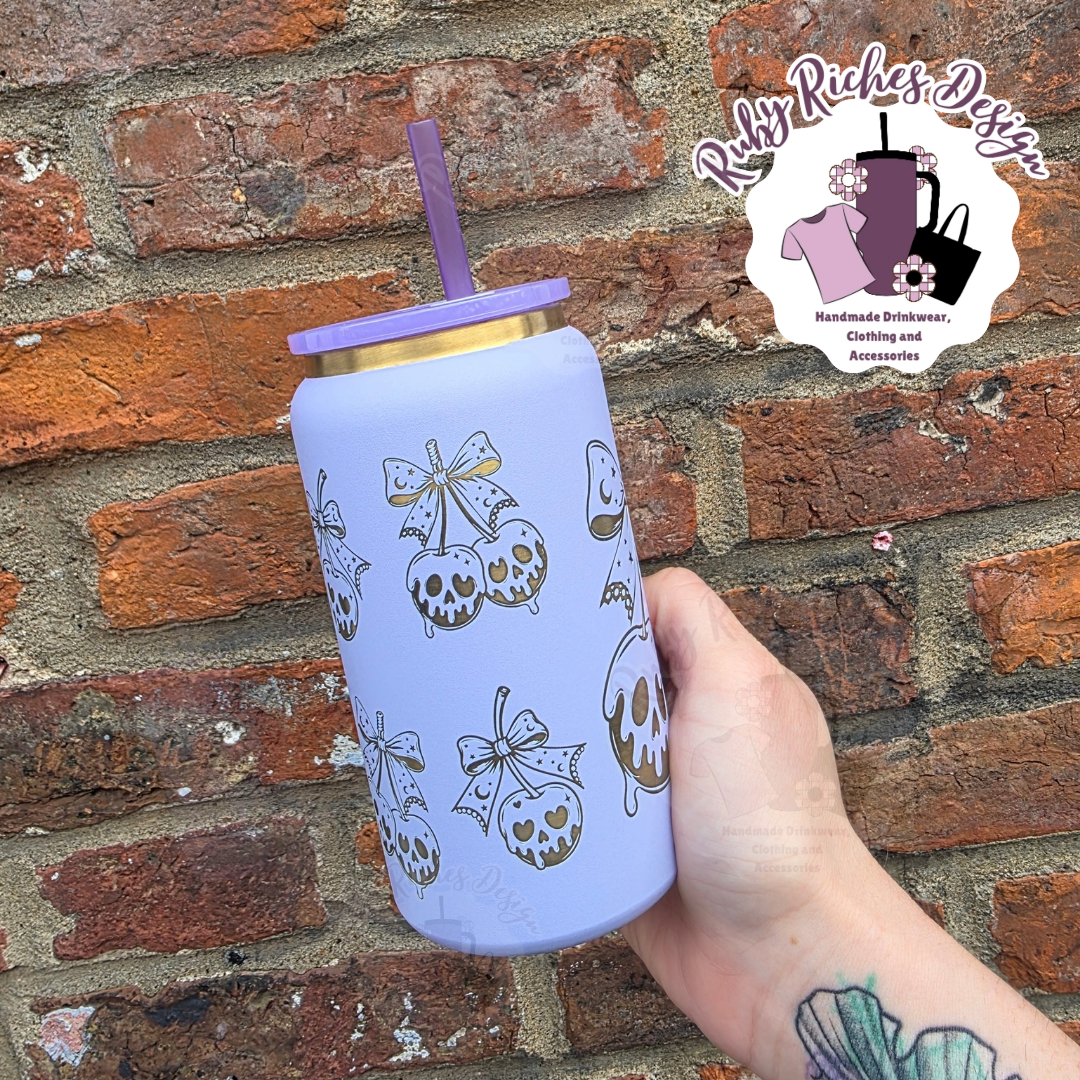 Cherry Skulls Purple Gold Plated Engraved 16oz double wall insulated metal tumbler