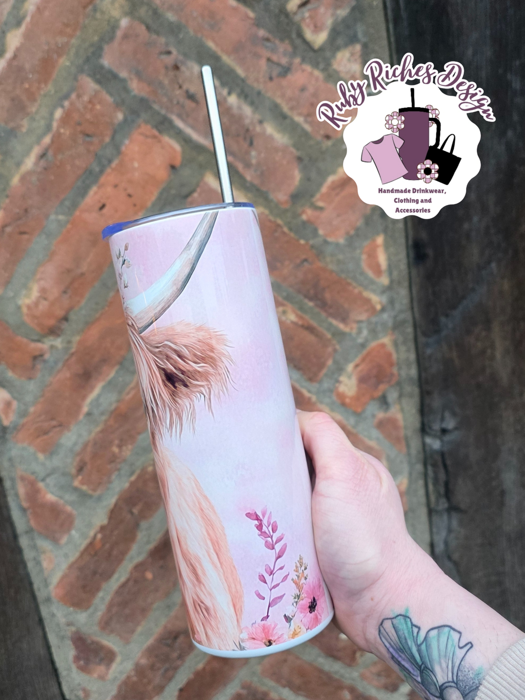 Pink Highland Cow Theme Double Wall Insulated Metal Tumbler