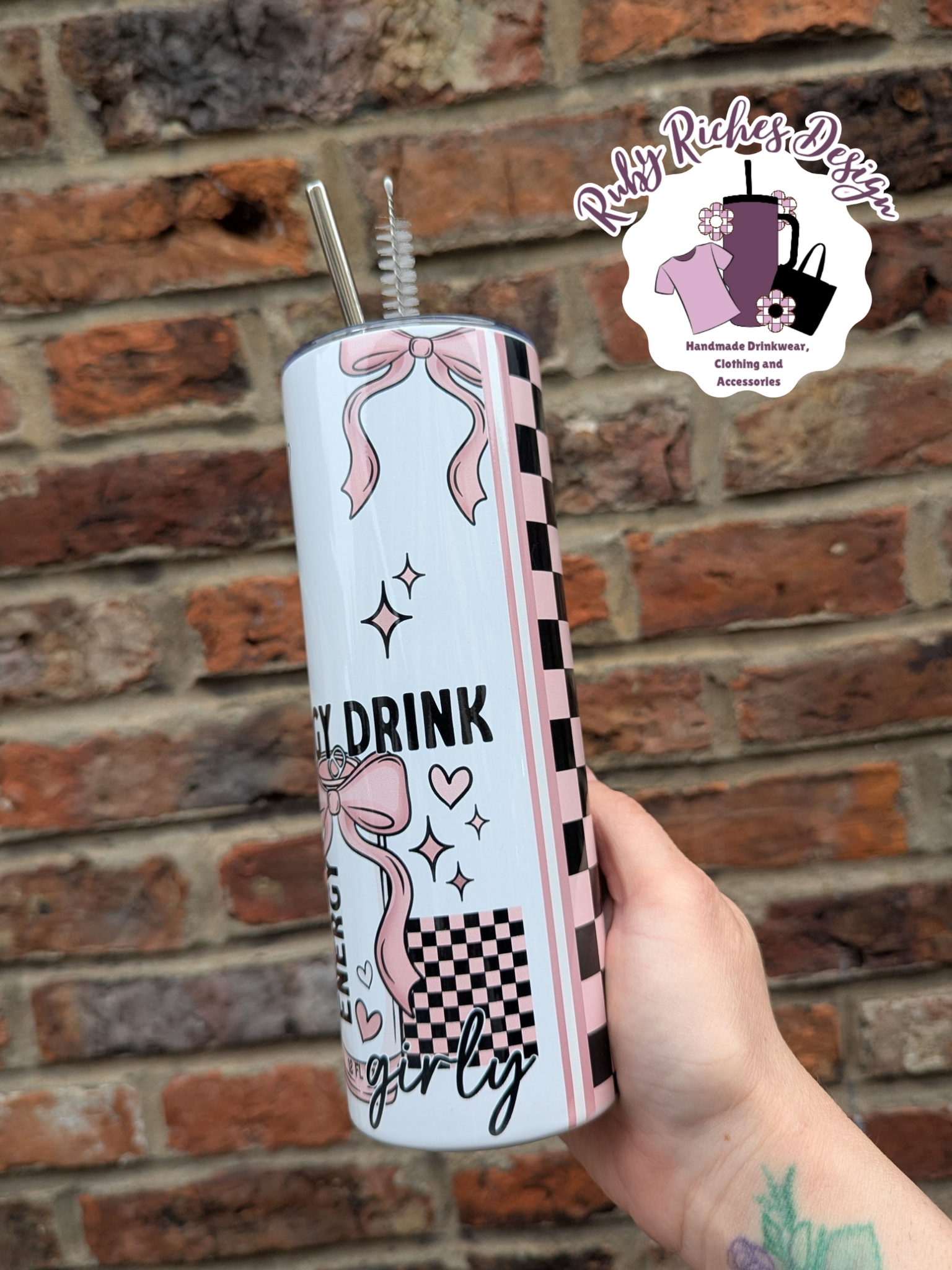 Energy Drink Girly Bows 20oz Double Wall Insulated Metal Tumbler