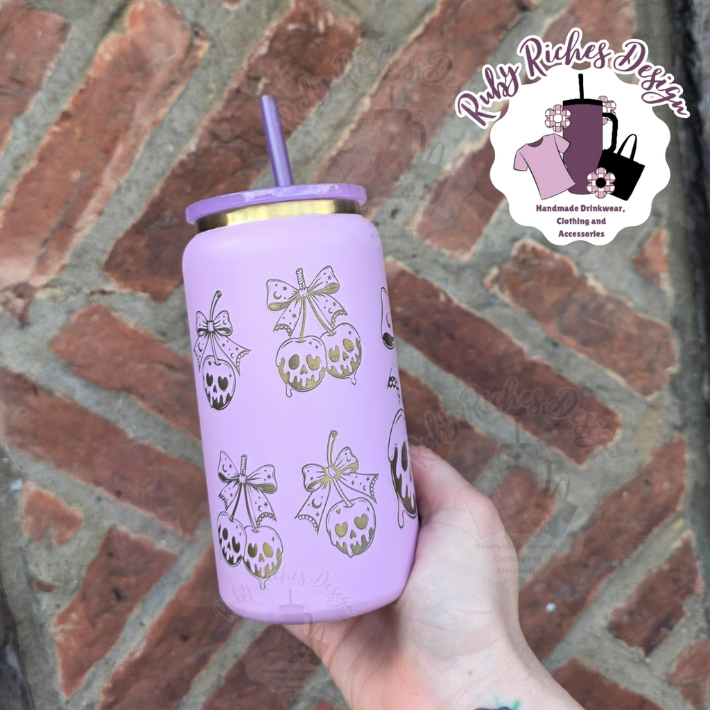 Skull Cherries 16oz Engraved Gold Plated Tumbler