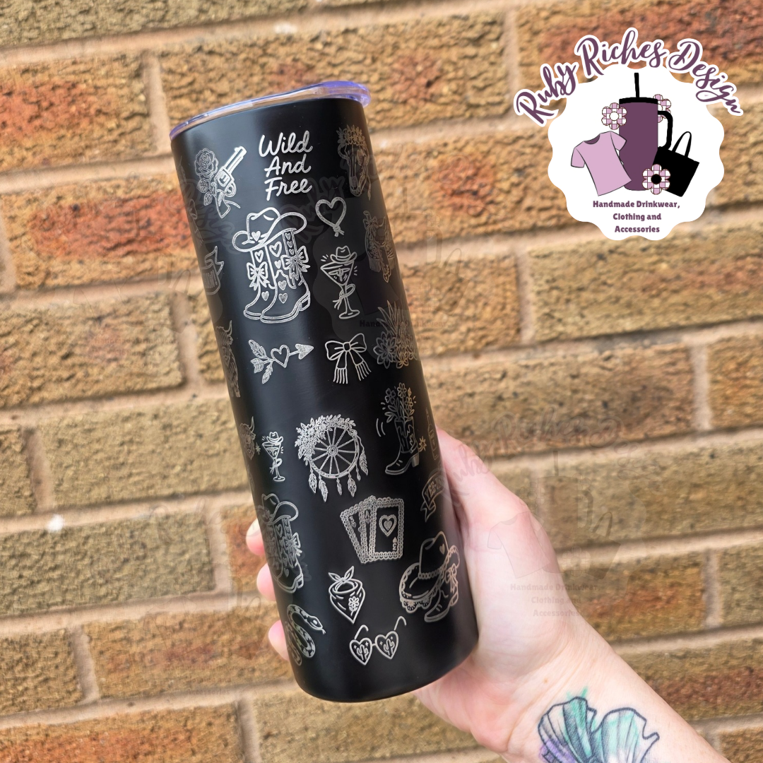 Western Theme 20oz Engraved double-wall insulated metal tumbler