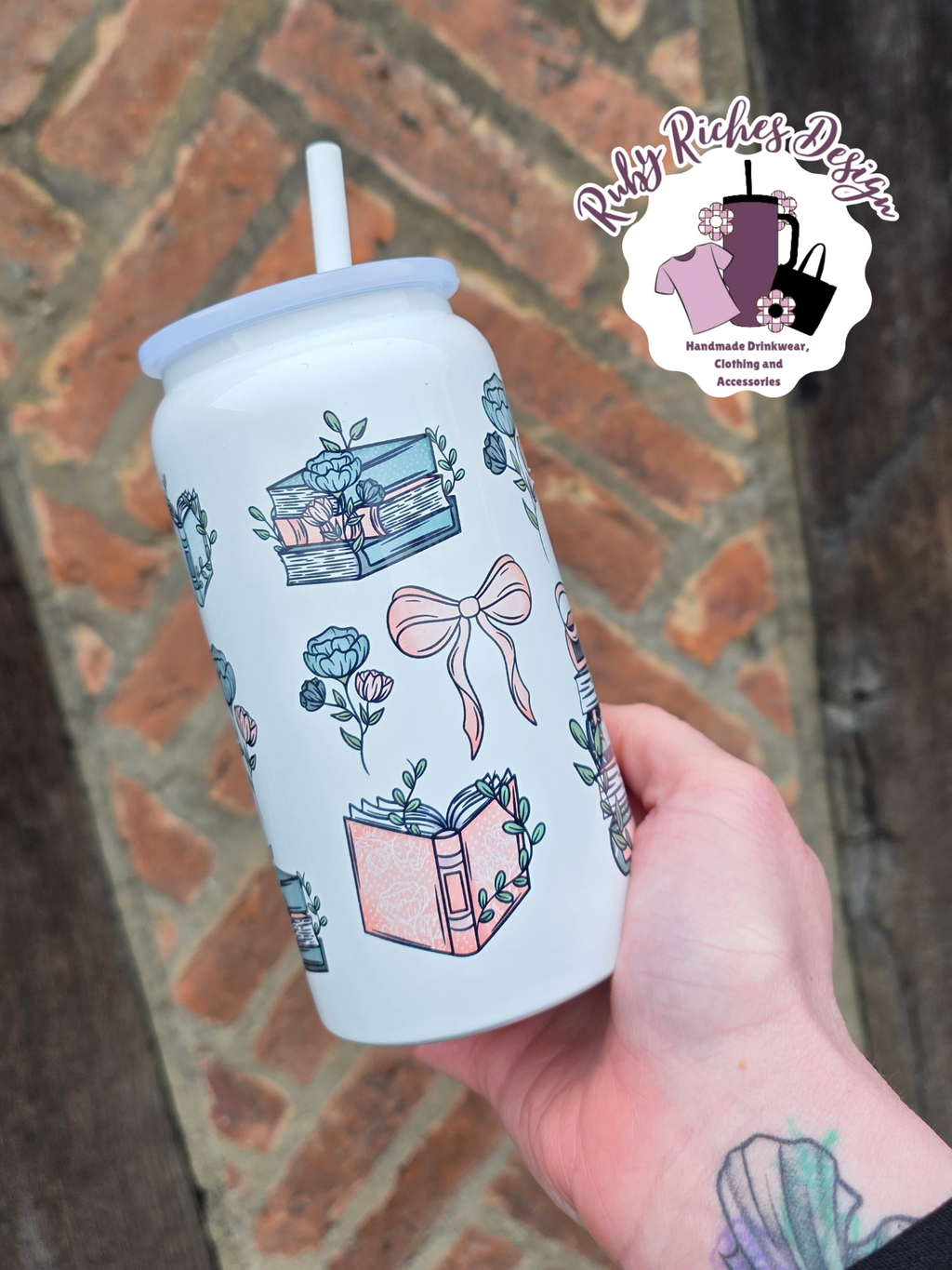 Books & Bows 16oz Double Wall Insulated Metal Tumbler