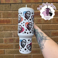 40oz Ghost Face Metal Tumbler With Double Wall Insulation And Metal Straw
