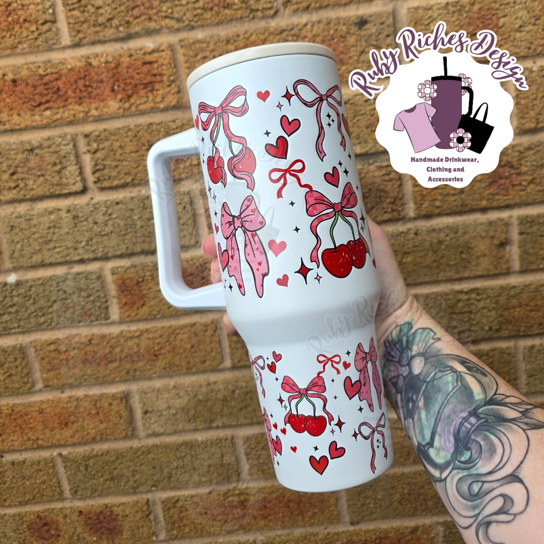 Cherry Bows 40oz Flip Lid Double Wall Insulated Metal Tumbler With Flip Lid