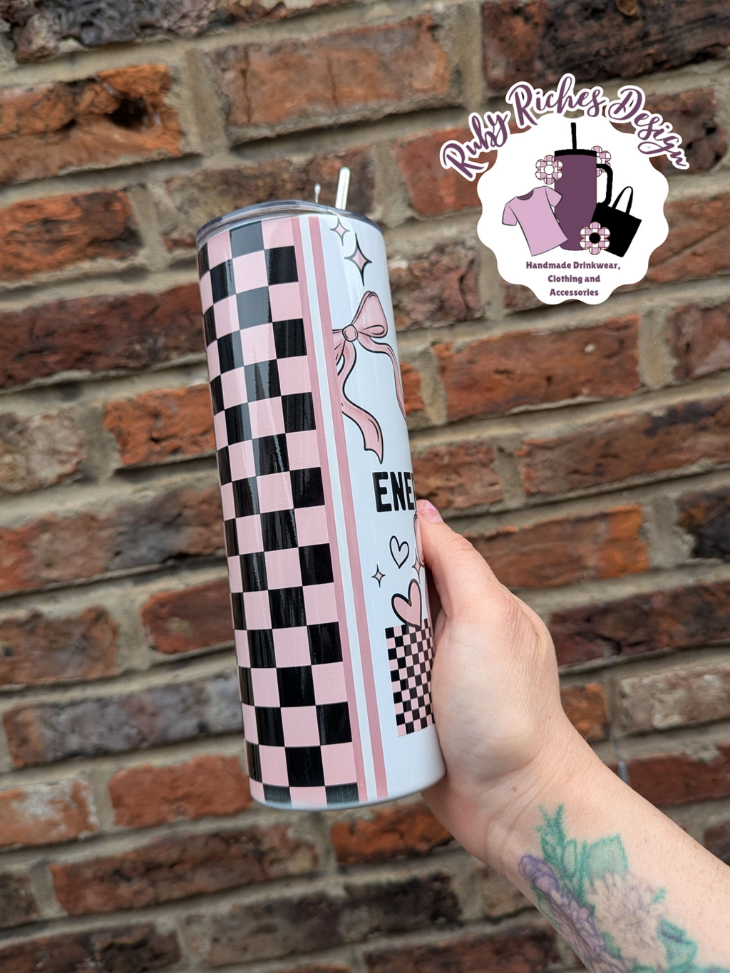 Energy Drink Girly Bows 20oz Double Wall Insulated Metal Tumbler