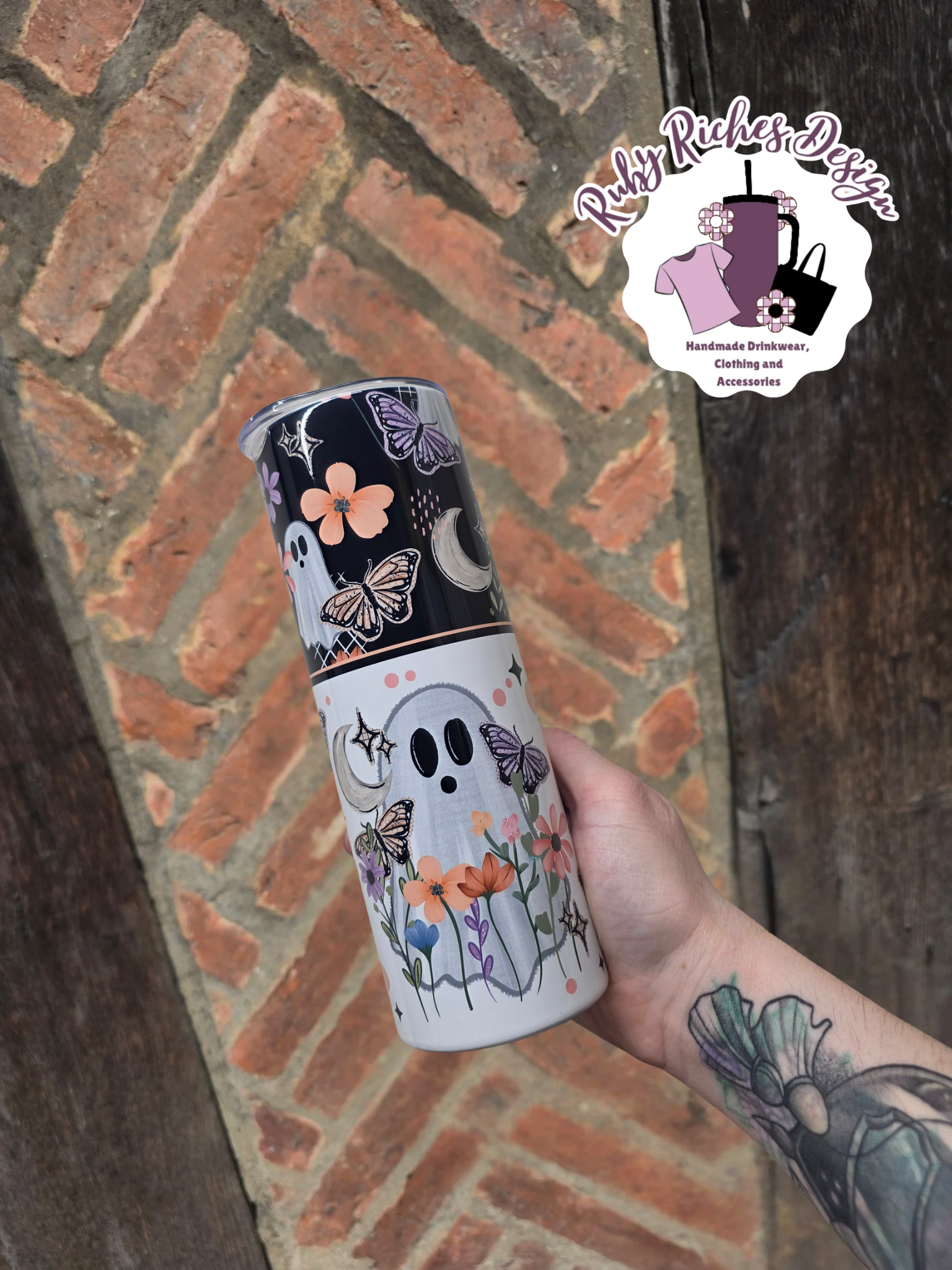Spooky Spring Floral Ghost 20oz Double Wall Insulated Metal Tumbler
