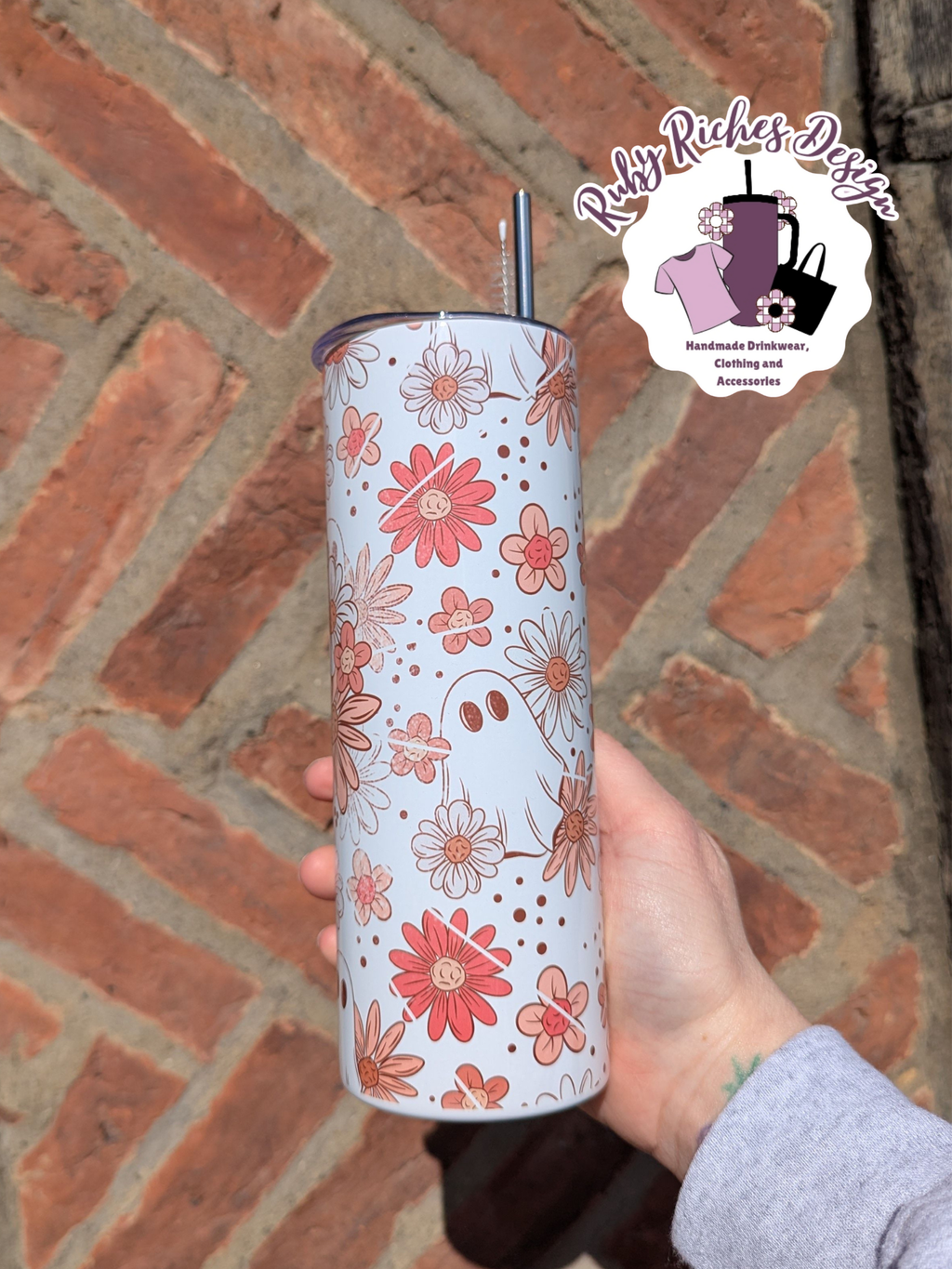 Floral Ghost Double Wall Insulated Metal Tumbler