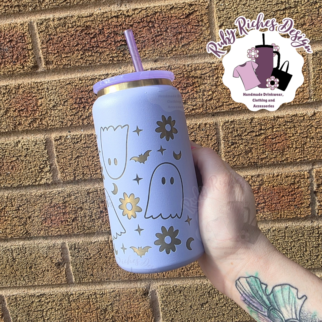 Gold plated Spooky Florals 16oz Engraved Metal Tumbler